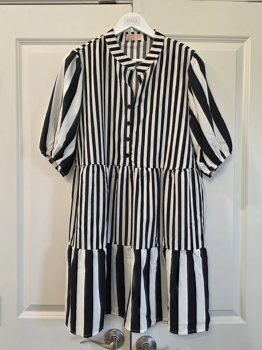 Black & White Striped Tiered Dress